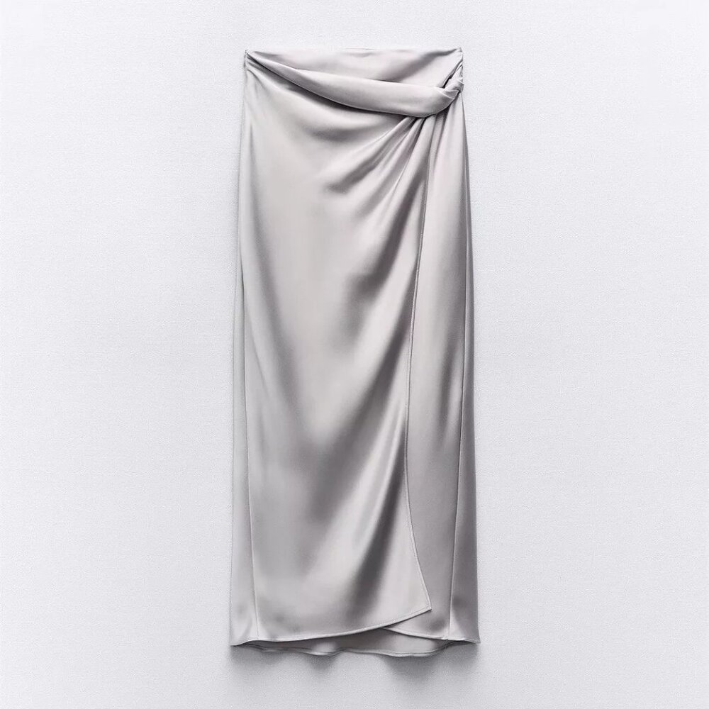 Zara Midi Silver Skirt with Twist (2448/305/808) Size Small, NWT